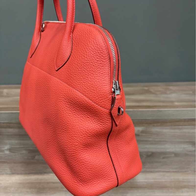 近新閒置 9.9成新 愛馬仕Hermès Bolide 手提/肩背包 紅橘色 銀扣 附背帶 R刻-3