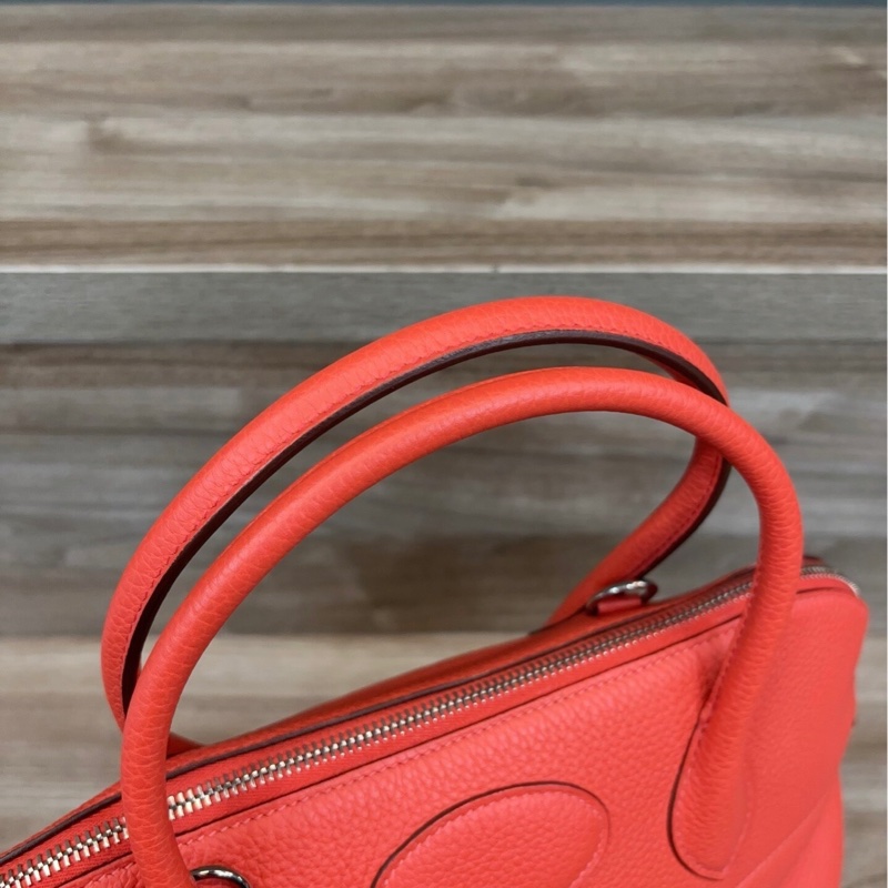 近新閒置 9.9成新 愛馬仕Hermès Bolide 手提/肩背包 紅橘色 銀扣 附背帶 R刻-4