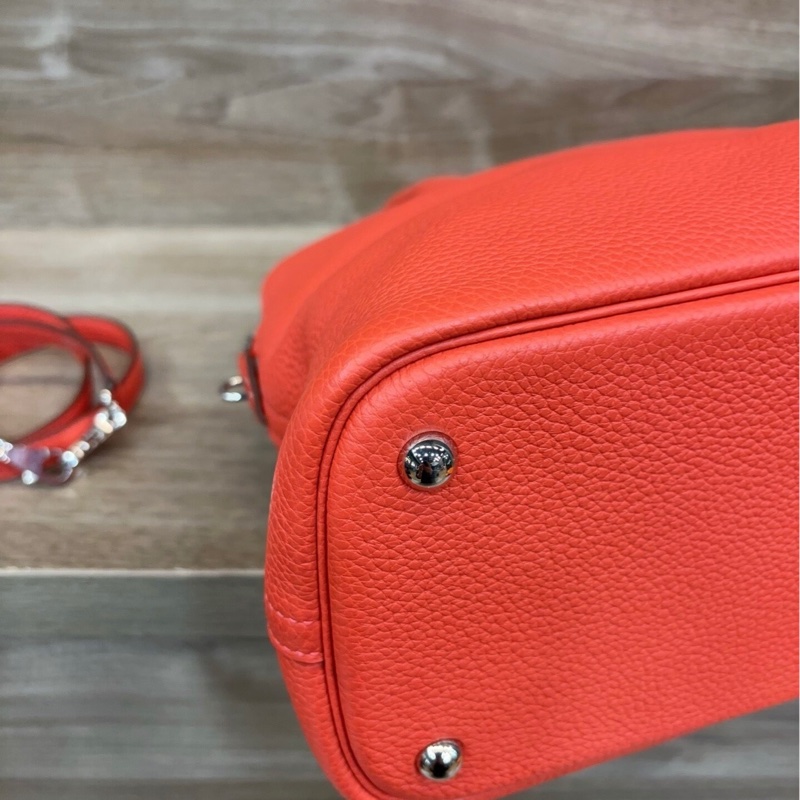 近新閒置 9.9成新 愛馬仕Hermès Bolide 手提/肩背包 紅橘色 銀扣 附背帶 R刻-6