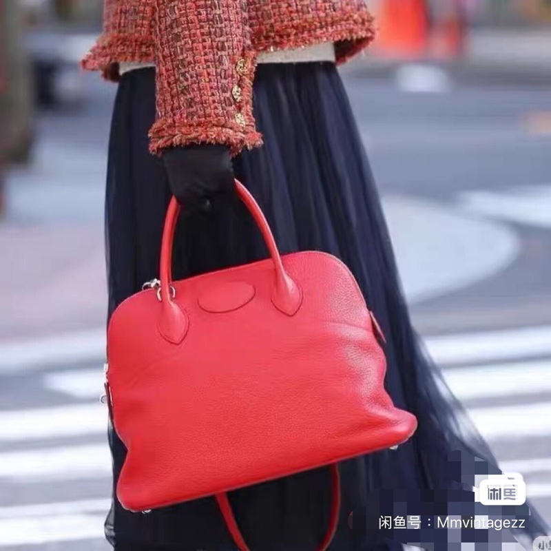 近新閒置 9.9成新 愛馬仕Hermès Bolide 手提/肩背包 紅橘色 銀扣 附背帶 R刻-8