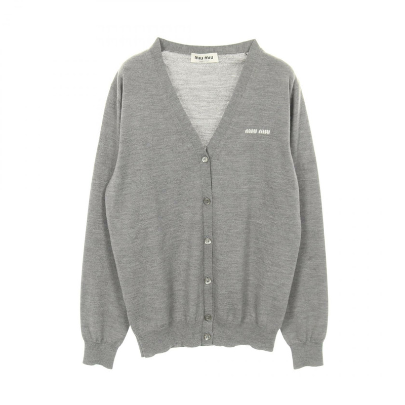 Miu Miu Logo 羊毛開襟衫 灰色 #38 二手女款-0