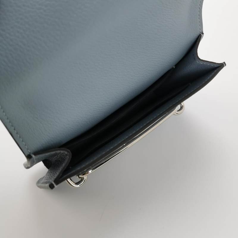 Hermes Roulis Slim豬鼻子子母包錢包Evercolor牛皮銀扣8U冰川藍U刻-6