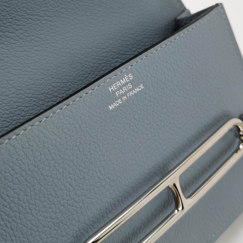 Hermes Roulis Slim豬鼻子子母包錢包Evercolor牛皮銀扣8U冰川藍U刻-7