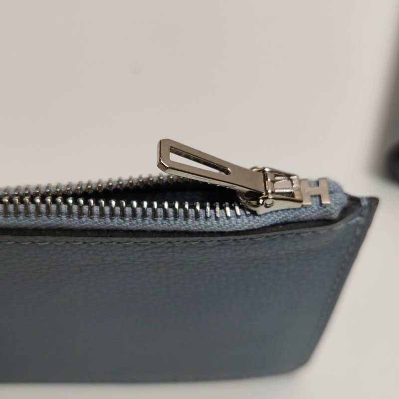 Hermes Roulis Slim豬鼻子子母包錢包Evercolor牛皮銀扣8U冰川藍U刻-9