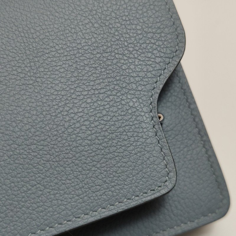 Hermes Roulis Slim豬鼻子子母包錢包Evercolor牛皮銀扣8U冰川藍U刻-10