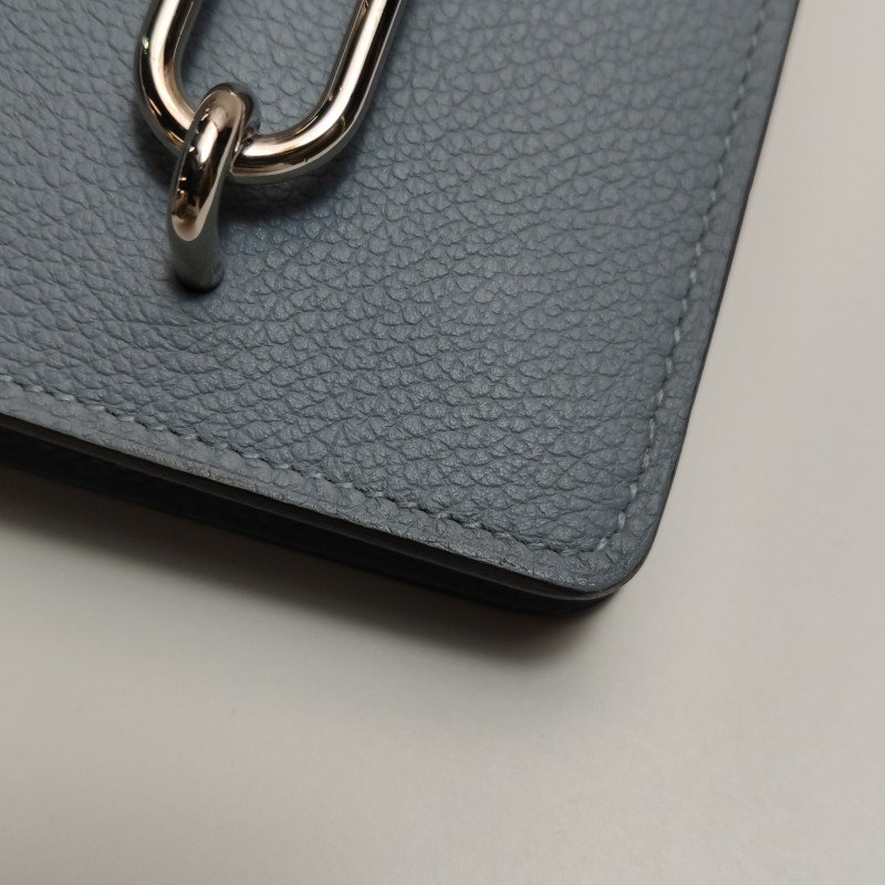 Hermes Roulis Slim豬鼻子子母包錢包Evercolor牛皮銀扣8U冰川藍U刻-11