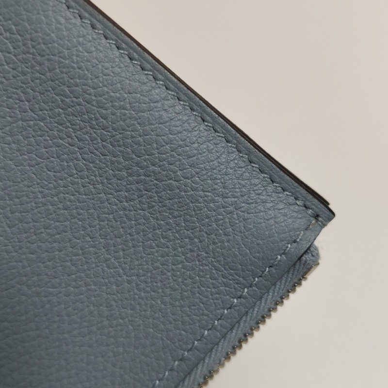 Hermes Roulis Slim豬鼻子子母包錢包Evercolor牛皮銀扣8U冰川藍U刻-12