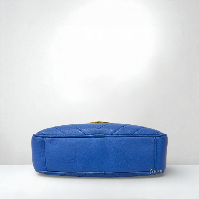 CHANEL 寶藍色牛皮復古金釦相機包/A93069-4