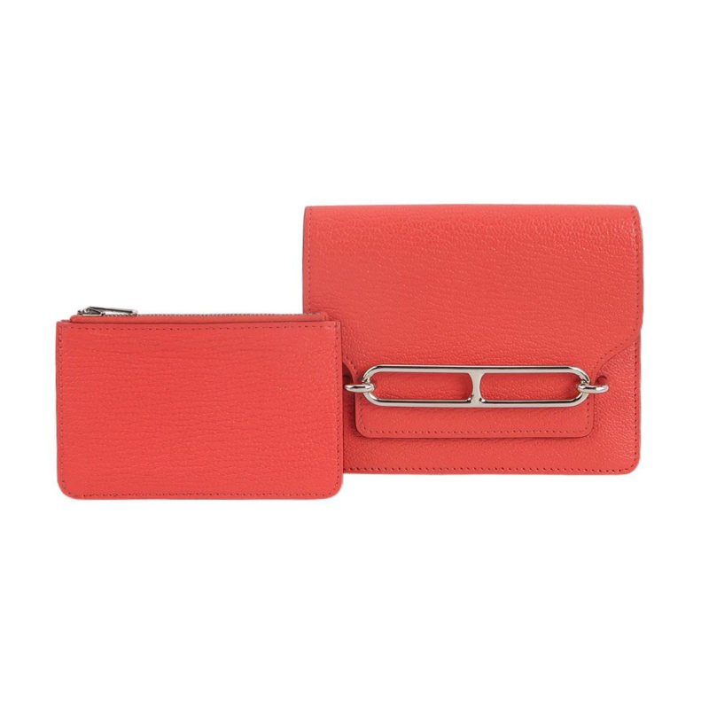 Hermes Roulis Slim豬鼻子子母包錢包ChevreMysore山羊皮銀扣OE德克薩斯粉Y-0