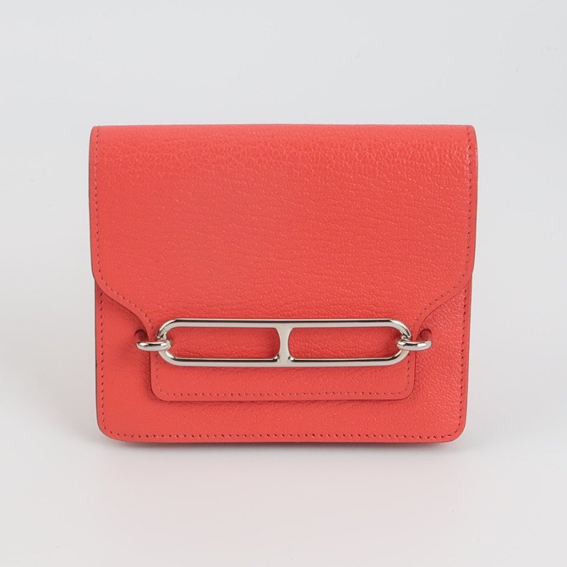 Hermes Roulis Slim豬鼻子子母包錢包ChevreMysore山羊皮銀扣OE德克薩斯粉Y-1