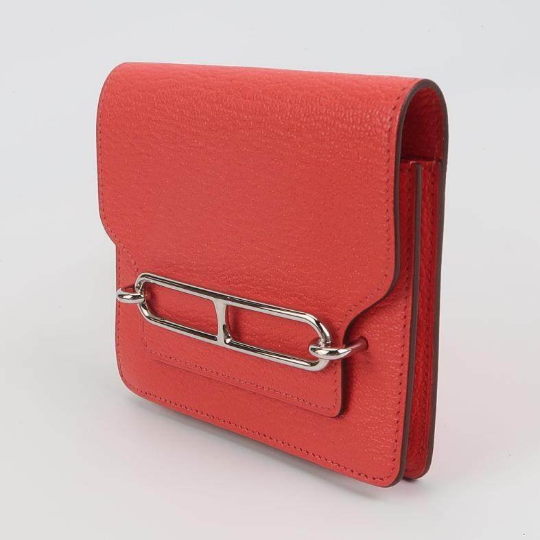 Hermes Roulis Slim豬鼻子子母包錢包ChevreMysore山羊皮銀扣OE德克薩斯粉Y-2