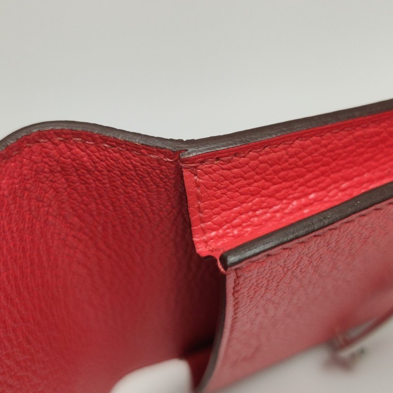 Hermes Roulis Slim豬鼻子子母包錢包ChevreMysore山羊皮銀扣OE德克薩斯粉Y-14