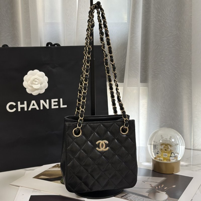 CHANEL Mini tote粒面牛皮水桶包 - 黑金-0