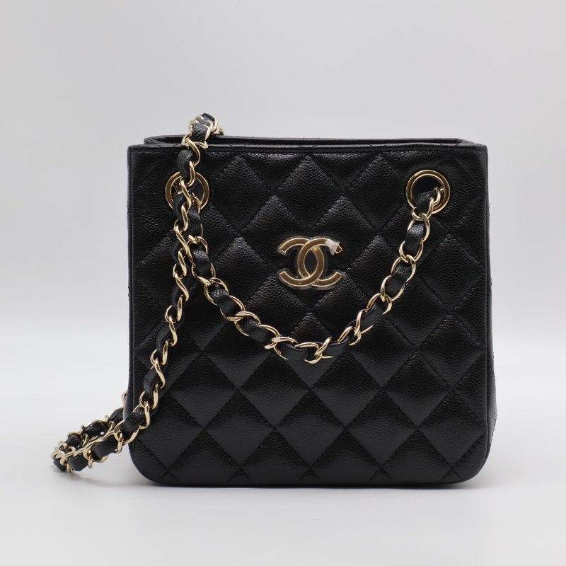 CHANEL Mini tote粒面牛皮水桶包 - 黑金-0