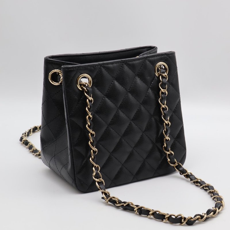 CHANEL Mini tote粒面牛皮水桶包 - 黑金-2