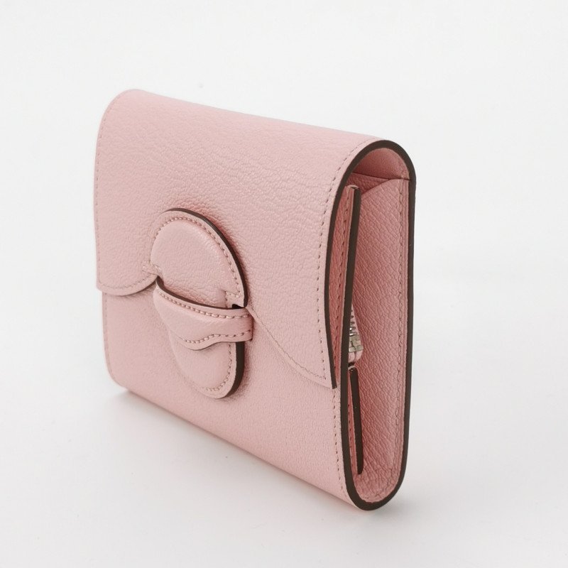 Hermes 1938錢包ChevreMysore山羊皮銀扣3Q櫻花粉D刻 9.8新-1