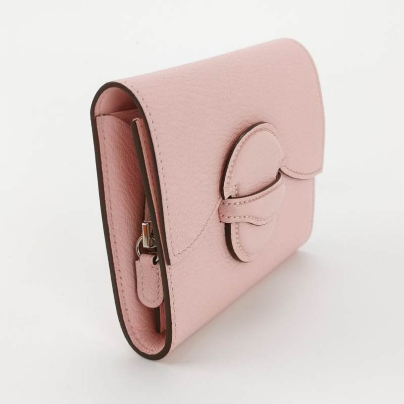 Hermes 1938錢包ChevreMysore山羊皮銀扣3Q櫻花粉D刻 9.8新-2