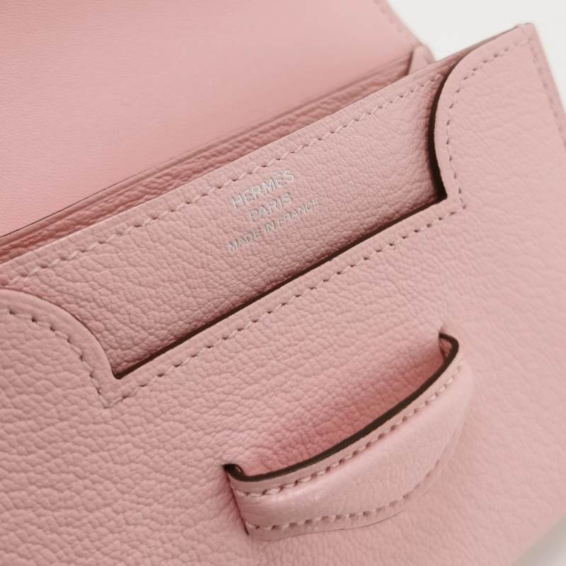 Hermes 1938錢包ChevreMysore山羊皮銀扣3Q櫻花粉D刻 9.8新-6
