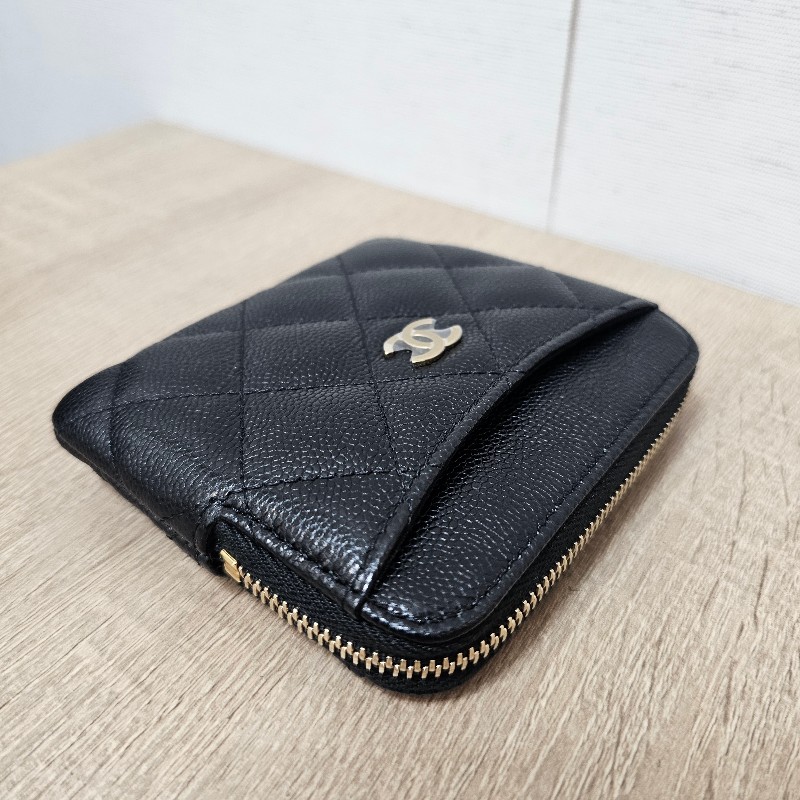 [品況超新吐司🎁] Chanel黑荔枝皮金釦拉鏈零錢卡包-2