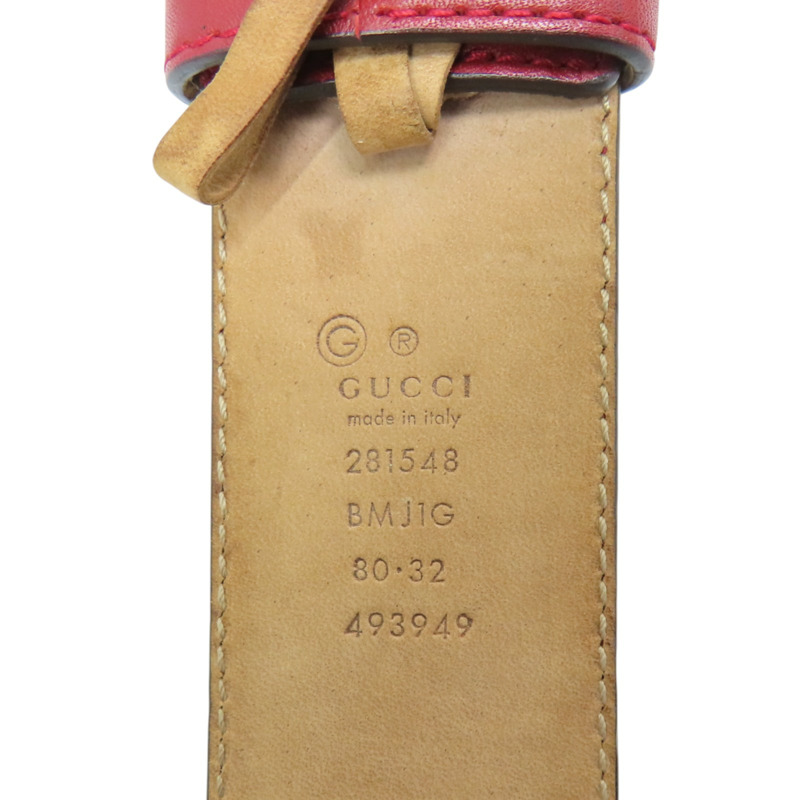 酒紅色 牛皮 雙G印花 皮帶 96公分【GUCCI 古馳】 281548-3