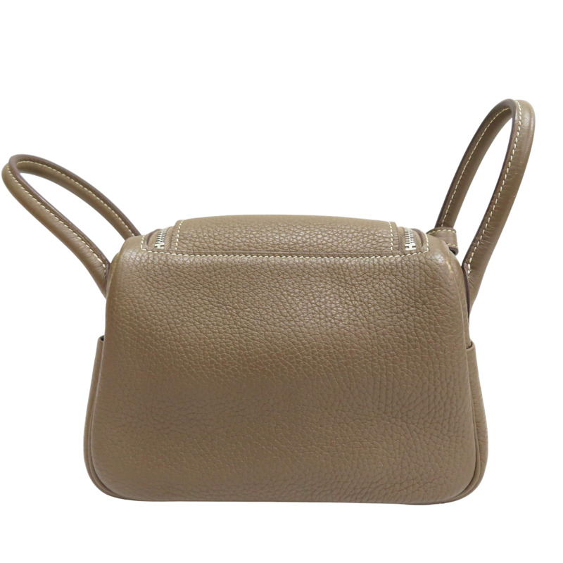 大象灰 Taurillon牛皮 Mini Lindy 肩背包 銀釦 U刻【HERMES 愛馬仕】 H079086CK18-1