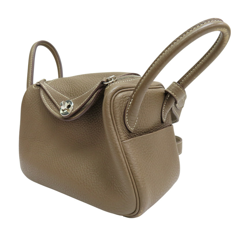 大象灰 Taurillon牛皮 Mini Lindy 肩背包 銀釦 U刻【HERMES 愛馬仕】 H079086CK18-2