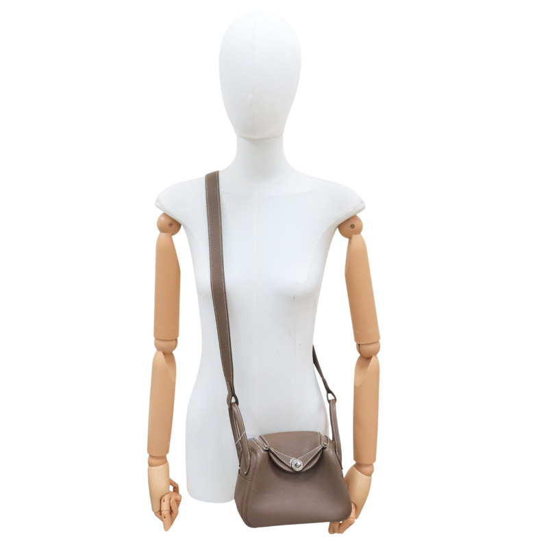 大象灰 Taurillon牛皮 Mini Lindy 肩背包 銀釦 U刻【HERMES 愛馬仕】 H079086CK18-6