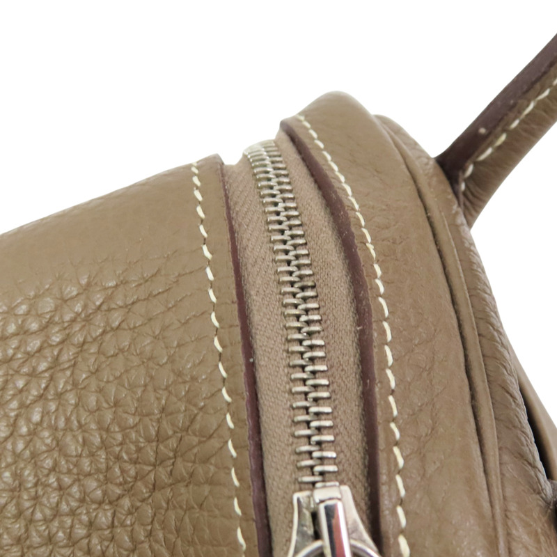 大象灰 Taurillon牛皮 Mini Lindy 肩背包 銀釦 U刻【HERMES 愛馬仕】 H079086CK18-12