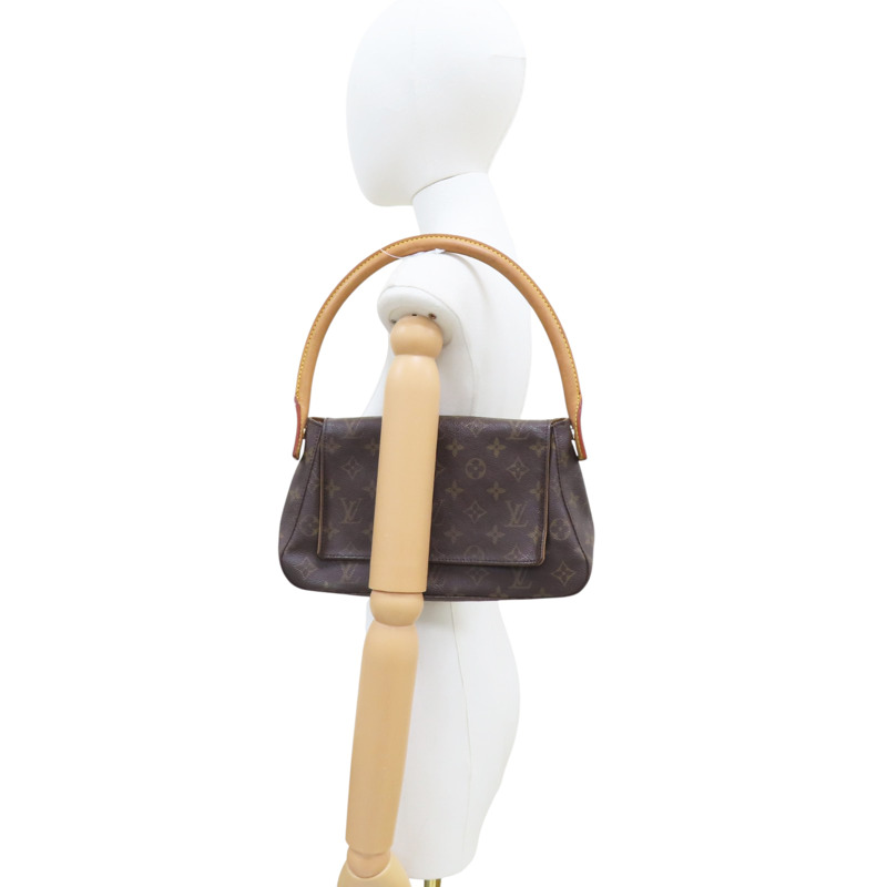 棕色 原花 帆布 Mini Looping 肩背包【LOUIS VUITTON LV 路易威登】 M51147-8