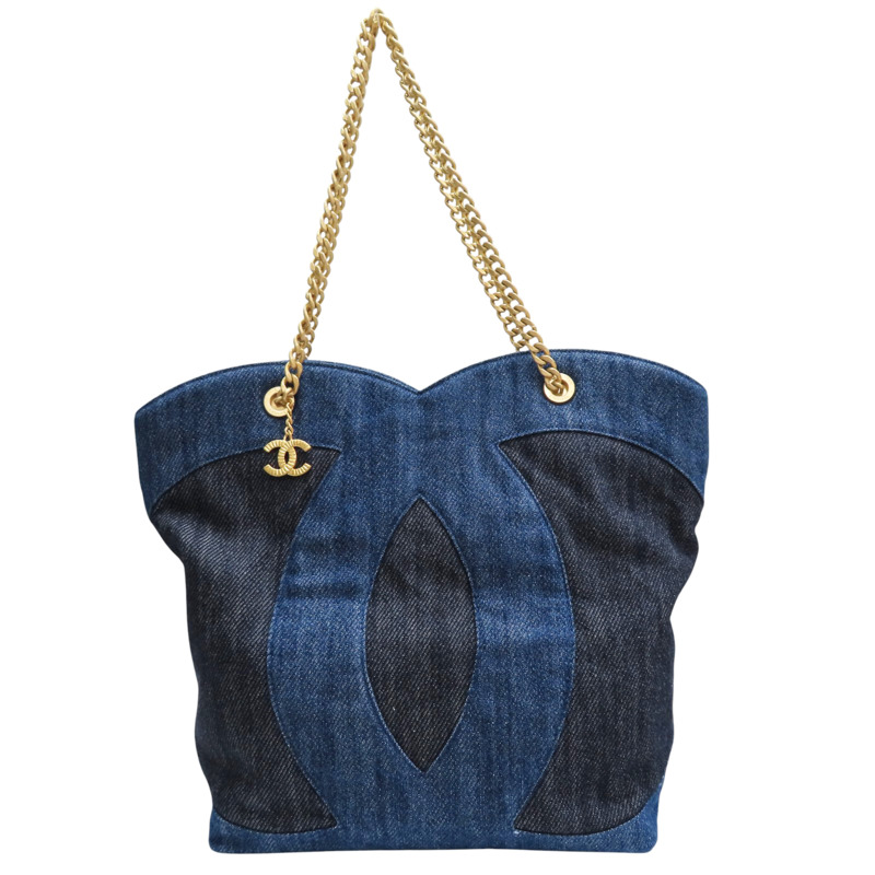 藍色 丹寧布 托特包 金釦【CHANEL 香奈兒】 AS3857-0