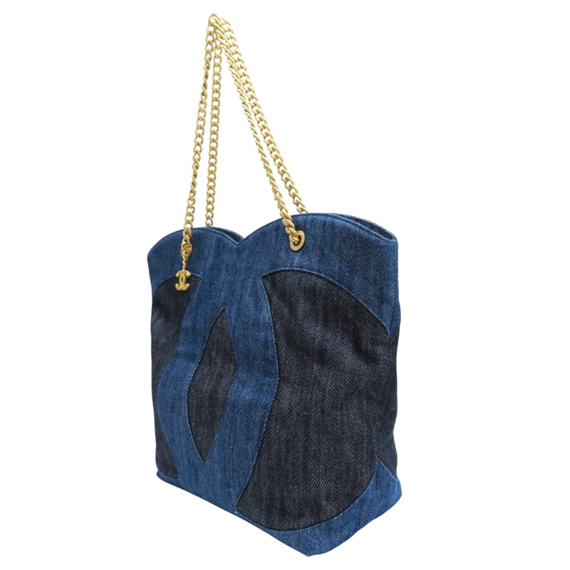 藍色 丹寧布 托特包 金釦【CHANEL 香奈兒】 AS3857-2