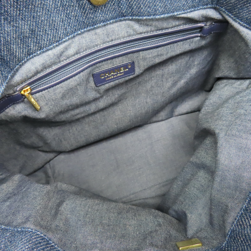 藍色 丹寧布 托特包 金釦【CHANEL 香奈兒】 AS3857-4