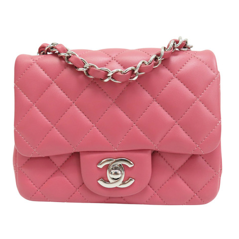 粉色 羊皮 Mini Coco 17 鏈帶肩背包 銀釦【HERMES 愛馬仕】 A35200