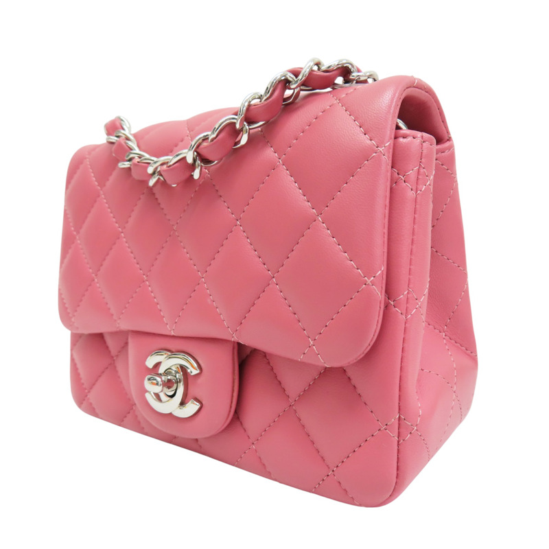 粉色 羊皮 Mini Coco 17 鏈帶肩背包 銀釦【HERMES 愛馬仕】 A35200-2