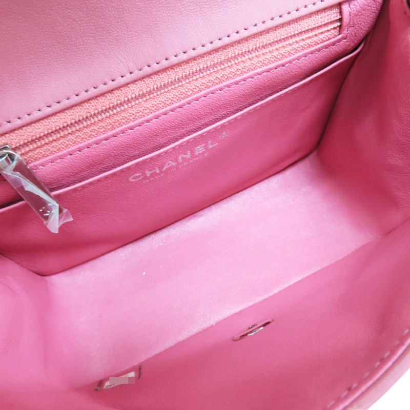 粉色 羊皮 Mini Coco 17 鏈帶肩背包 銀釦【HERMES 愛馬仕】 A35200-4