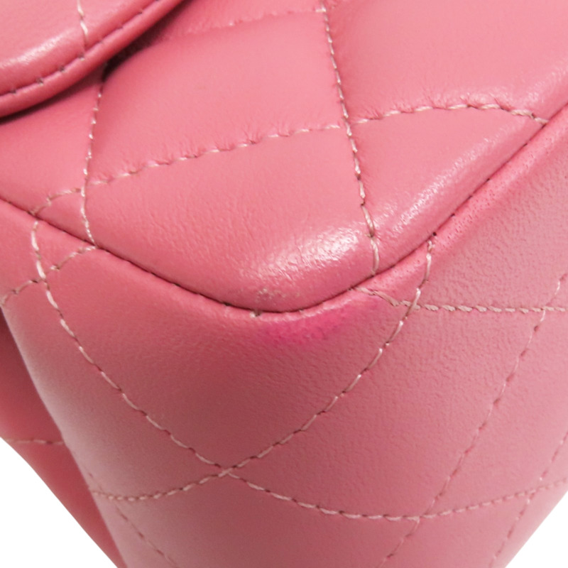 粉色 羊皮 Mini Coco 17 鏈帶肩背包 銀釦【HERMES 愛馬仕】 A35200-10