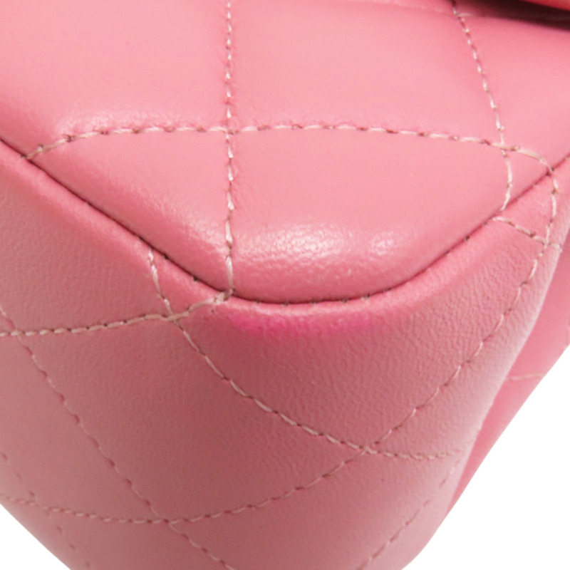 粉色 羊皮 Mini Coco 17 鏈帶肩背包 銀釦【HERMES 愛馬仕】 A35200-11