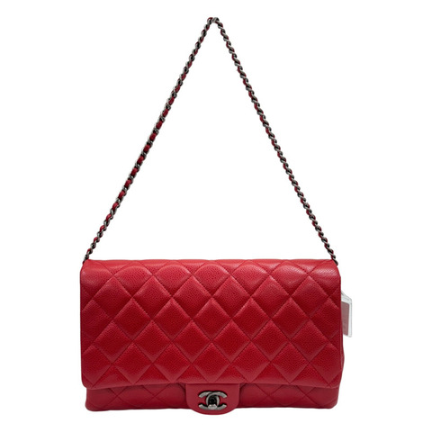 紅色 菱格紋牛皮 classic flap clutch　迷你口蓋包 【CHANEL 香奈兒】