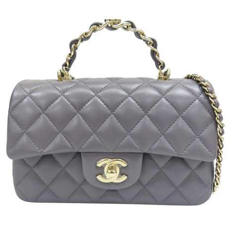 灰色 羊皮 鏈帶肩背包 淡金釦【CHANEL 香奈兒】 AS2431