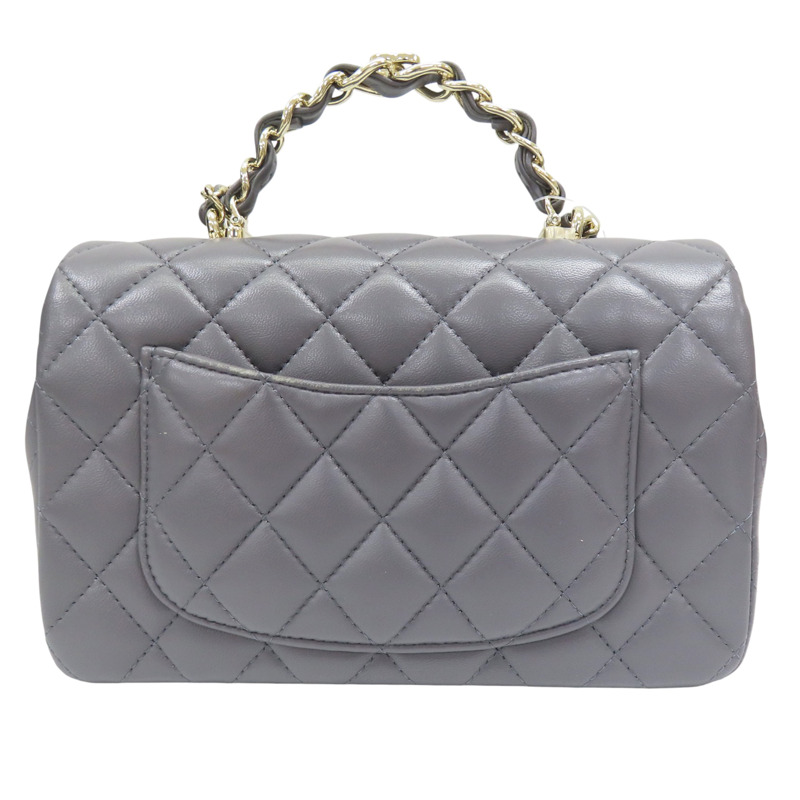 灰色 羊皮 鏈帶肩背包 淡金釦【CHANEL 香奈兒】 AS2431-1