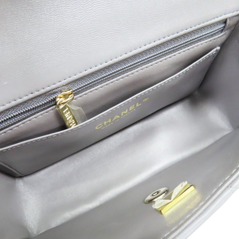 灰色 羊皮 鏈帶肩背包 淡金釦【CHANEL 香奈兒】 AS2431-4