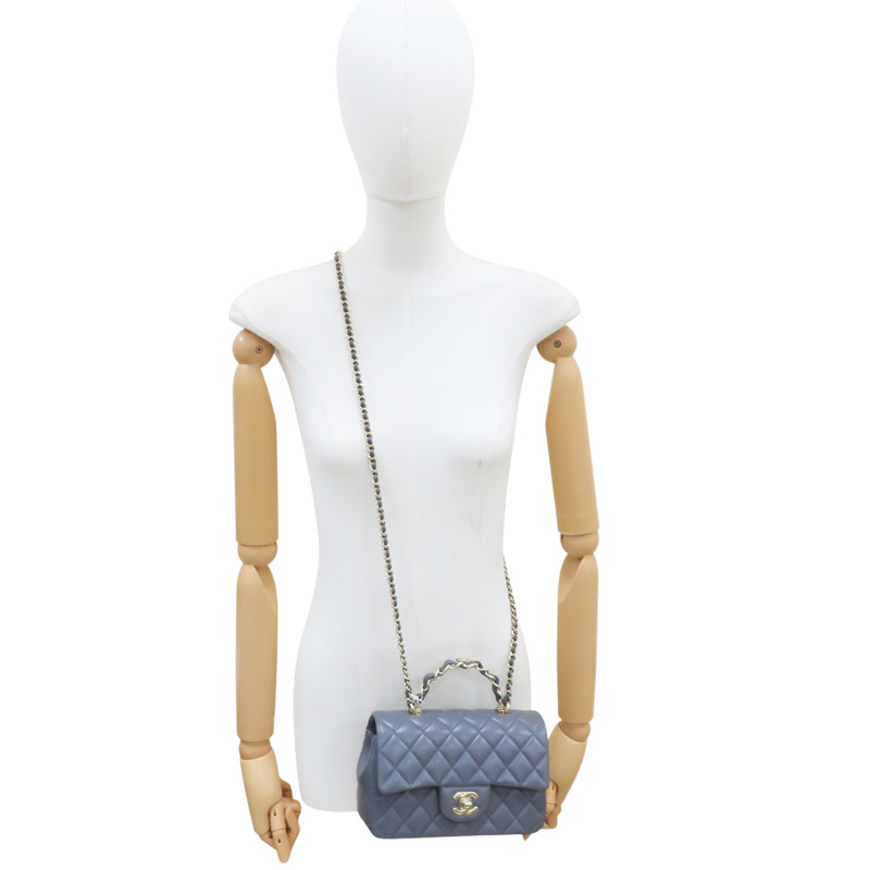 灰色 羊皮 鏈帶肩背包 淡金釦【CHANEL 香奈兒】 AS2431-7