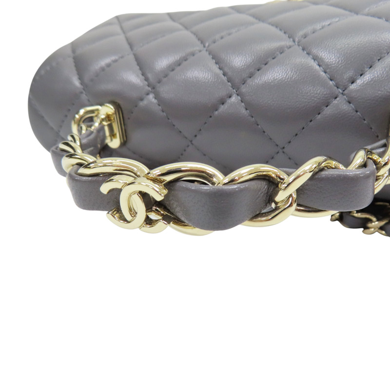 灰色 羊皮 鏈帶肩背包 淡金釦【CHANEL 香奈兒】 AS2431-13