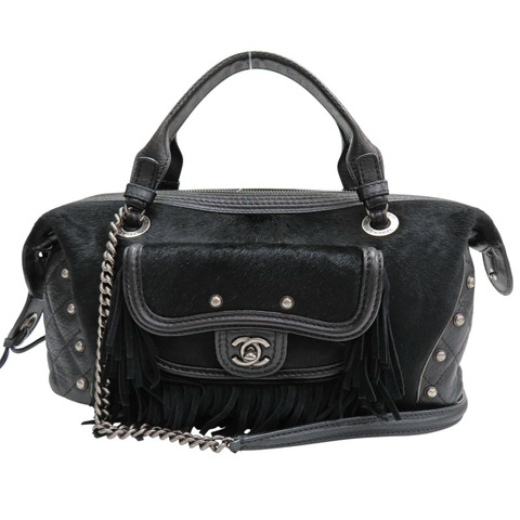 黑色 馬毛 牛皮飾邊 肩背包【CHANEL 香奈兒】