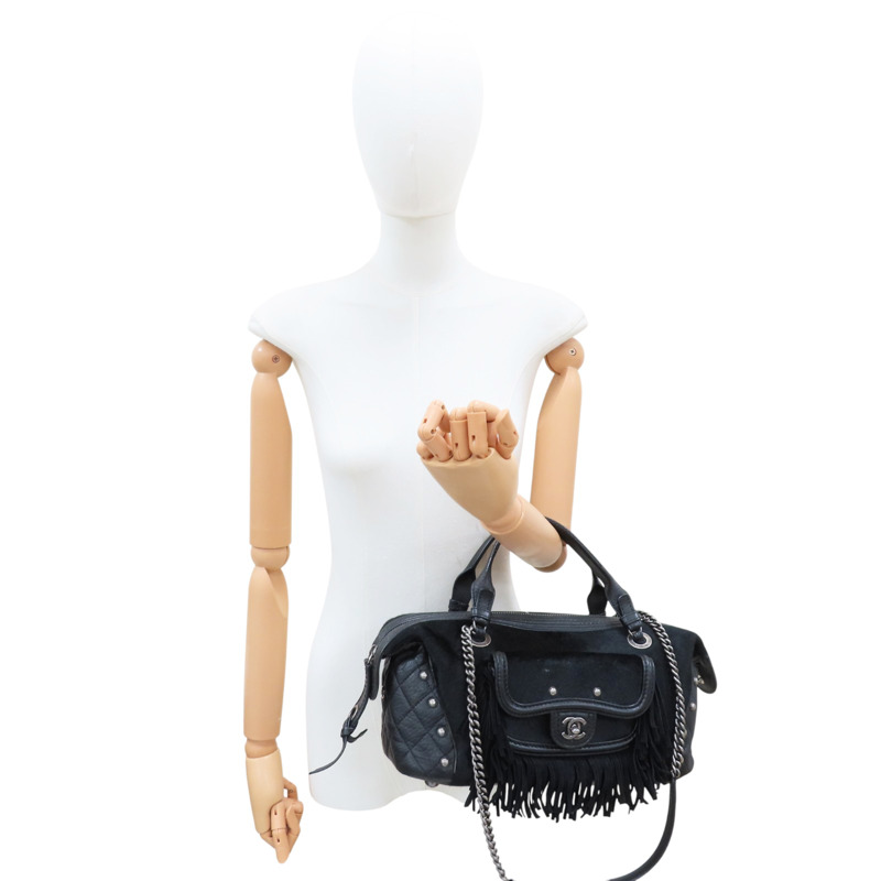 黑色 馬毛 牛皮飾邊 肩背包【CHANEL 香奈兒】-9