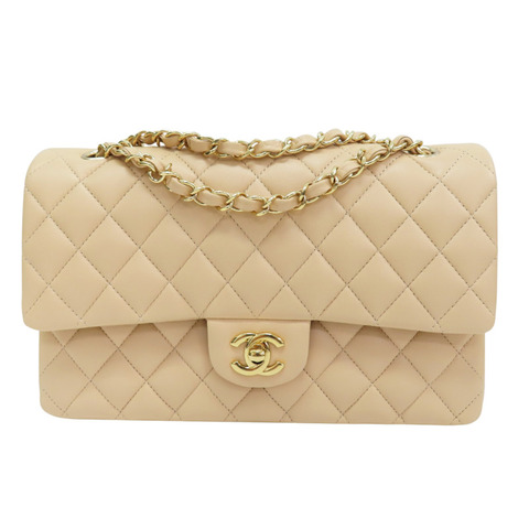 膚色 菱格紋 羊皮 鏈帶肩背包 金釦【CHANEL 香奈兒】 A01112