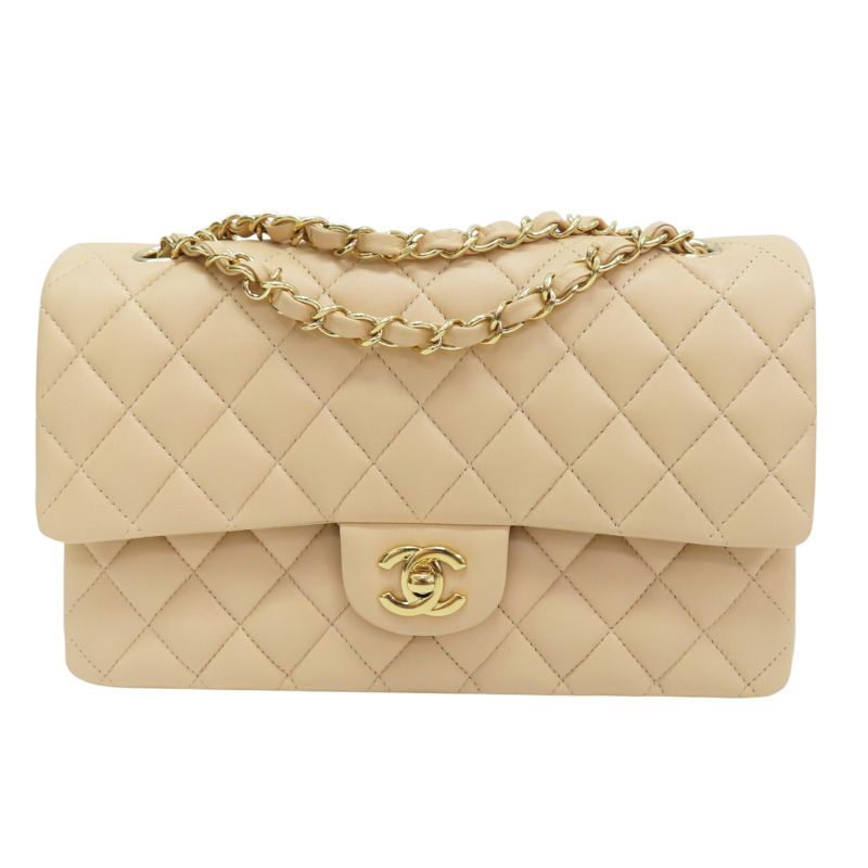 膚色 菱格紋 羊皮 鏈帶肩背包 金釦【CHANEL 香奈兒】 A01112-0