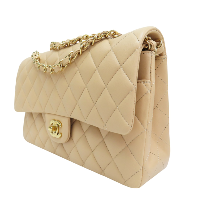 膚色 菱格紋 羊皮 鏈帶肩背包 金釦【CHANEL 香奈兒】 A01112-2