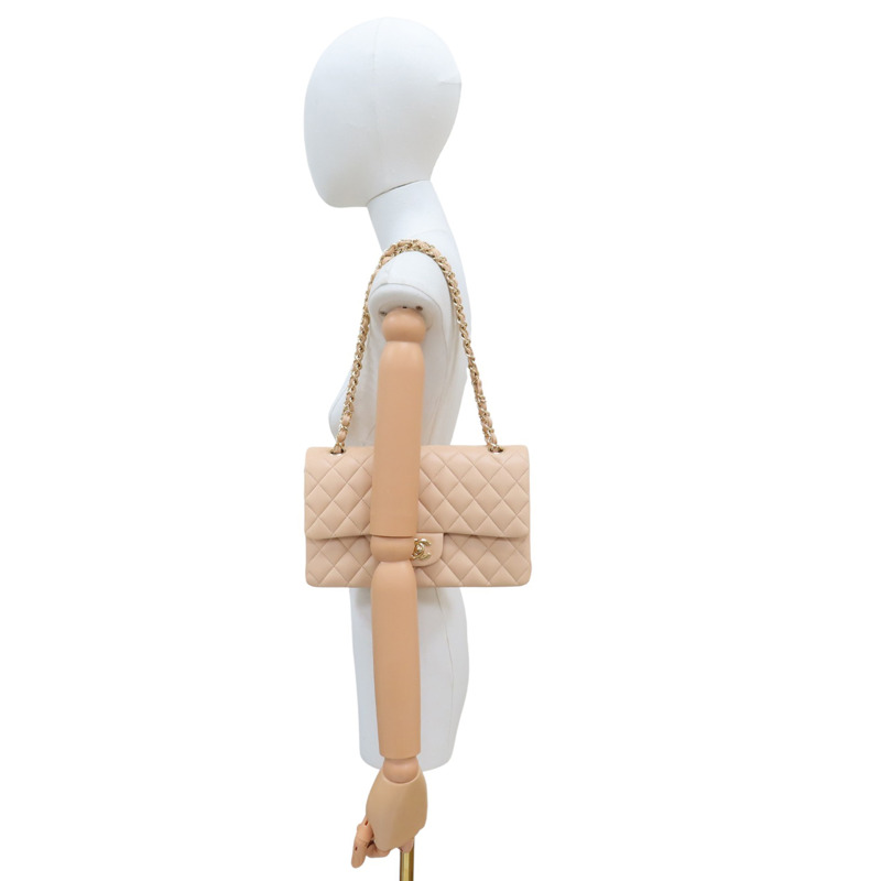 膚色 菱格紋 羊皮 鏈帶肩背包 金釦【CHANEL 香奈兒】 A01112-7