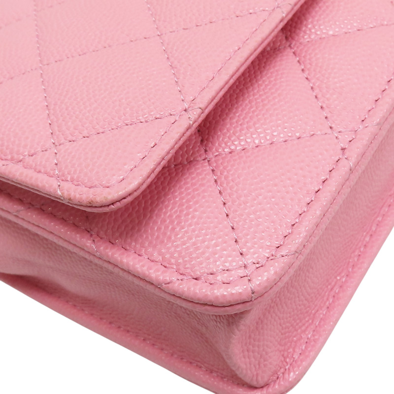 粉紅色 菱格紋 荔枝牛皮 WOC 鏈帶肩背包 金釦【CHANEL 香奈兒】 AP3021-9